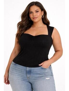 NEW Women's Open Back Tank Top Sweetheart Neckline Black Y2K Stretchy